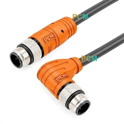 Sudut Kanan M12 D Kode Kabel Ethernet Pria Ke RJ45 Pria