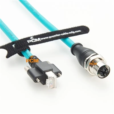 M12 X-Code ke RJ45 Panel Mount Ethernet Cable