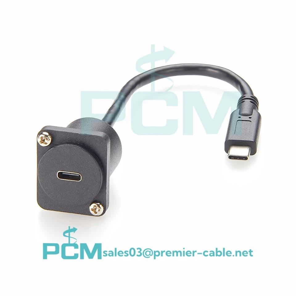 USB 3.1 Tipe C Kabel Kabel Laki-laki ke Wanita Ekstensi Data D-Type Panel Mount